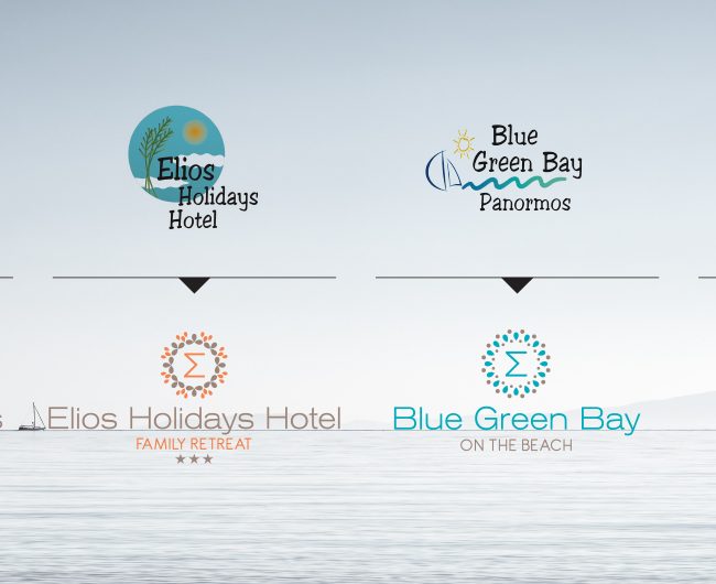 Hotel group rebranding and unified brand identity for Spyrou Hotels in Skopelos by DOGFISH Graphic Designers